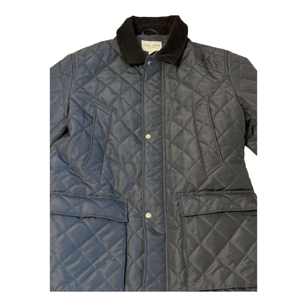 Cole Haan Barn Coat Jacket Mens XLarge Black Couderoy Collar Quilted Elbow Patch